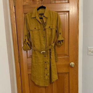 Mustard Yellow Button-Up Shirt Dress